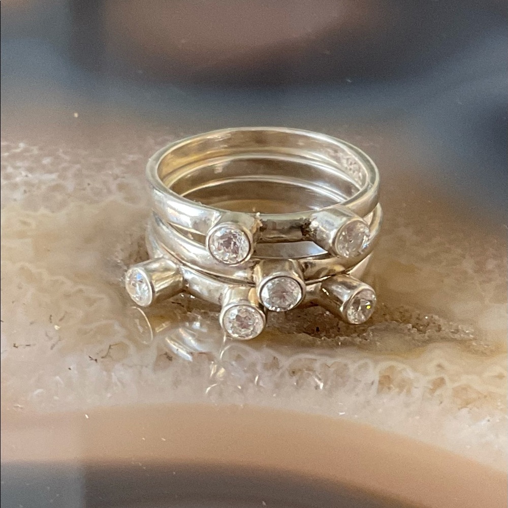 NWT cookie Lee see of 3 sterling silver rings cubic zirconia